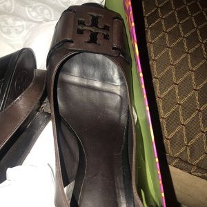 Tory Burch Leather Peep Toe Slingback